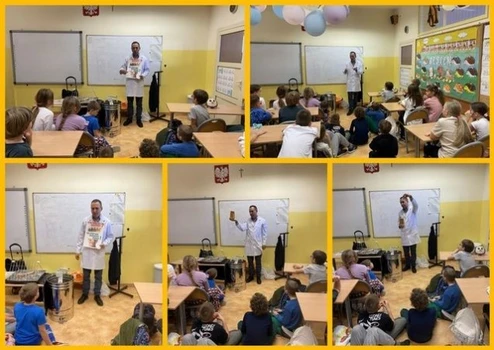 Uczniowie szkoły na spotkaniu z pszczelarzem