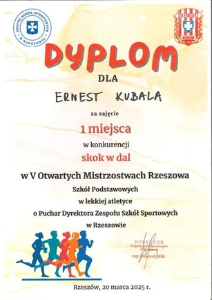 Dyplom za zajęcie I miejsca w skoku w dal