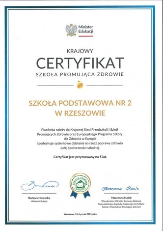 Krajowy Certyfikat Szkoła Promująca Zdrowie