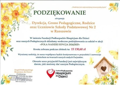Podziękowanie od Hospicjum w Rzeszowie