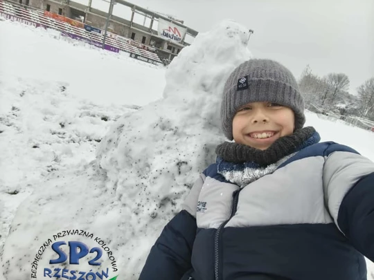 śnieżny bałwan w zimowej scenerii