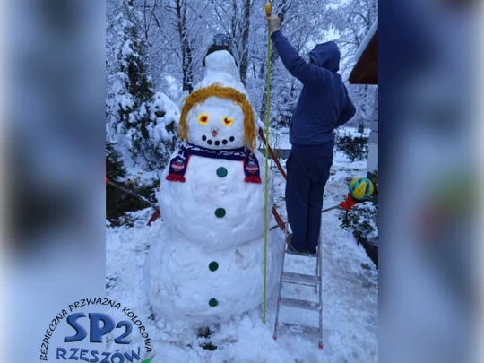 śnieżny bałwan w zimowej scenerii