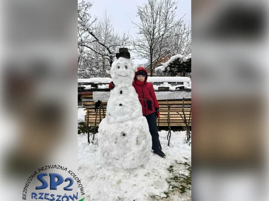 śnieżny bałwan w zimowej scenerii