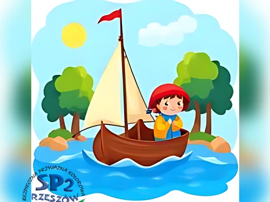 Grafika przedstawia chłopca w łódce.